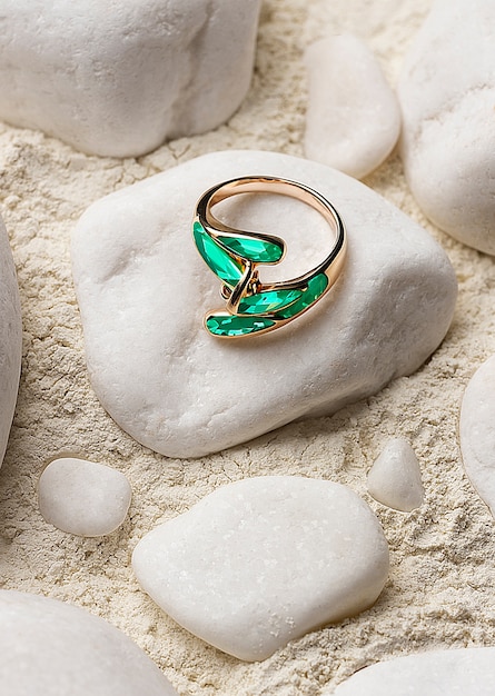 Collage dell'anello della pietra preziosa verde smeraldo