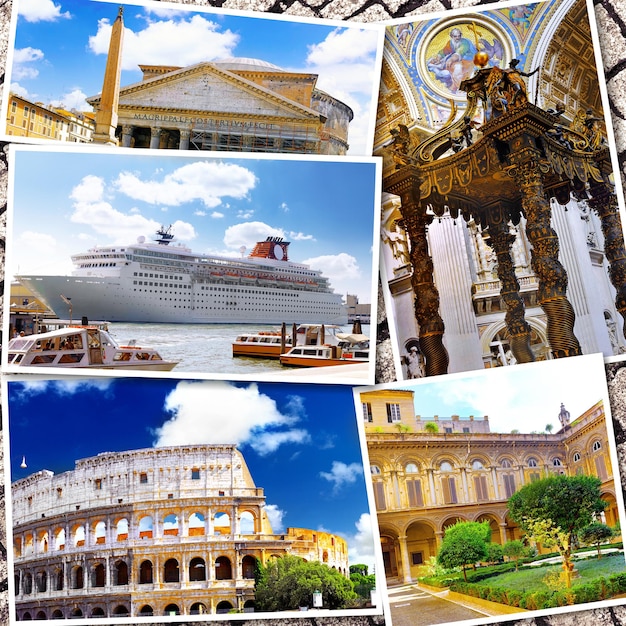 Collage della bellissima Italia Roma Firenze Pisa Venezia