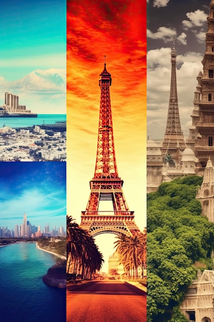 Collage di attrazioni turistiche del mondo