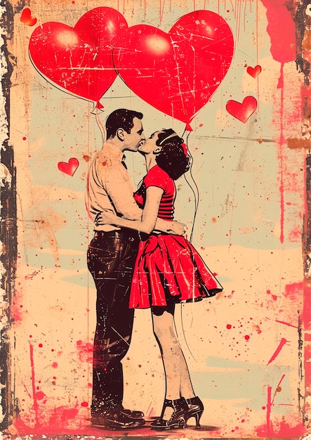 Collage di biglietti di San Valentino vintage con persone innamorate