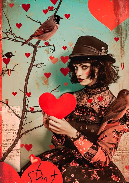 Collage di biglietti di San Valentino vintage con persone innamorate