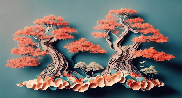 Collage di carta con la generazione di alberi bonsai AI