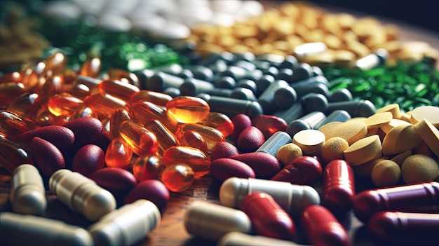 Collage di diverse pillole colorate Ai generativo