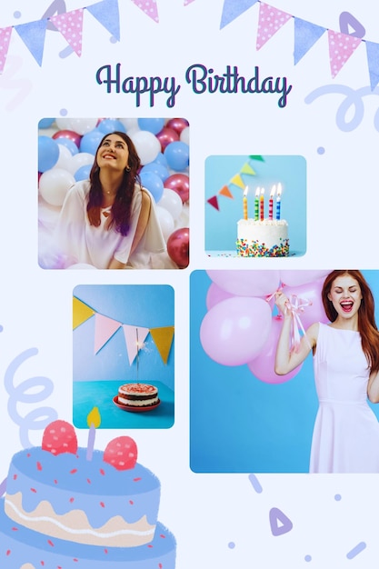 Collage di foto di compleanno bianco e semplice
