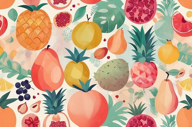 Collage di frutta pastello Illustrazione astratta con modelli e texture
