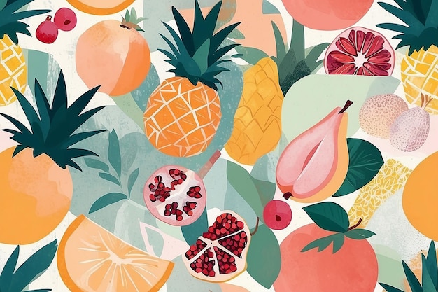 Collage di frutta pastello Illustrazione astratta con modelli e texture