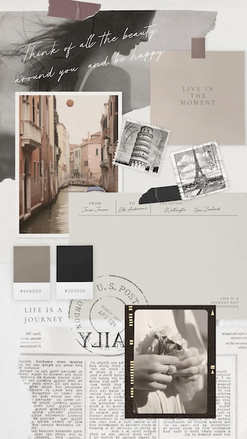 Collage di mood board di viaggio estetico