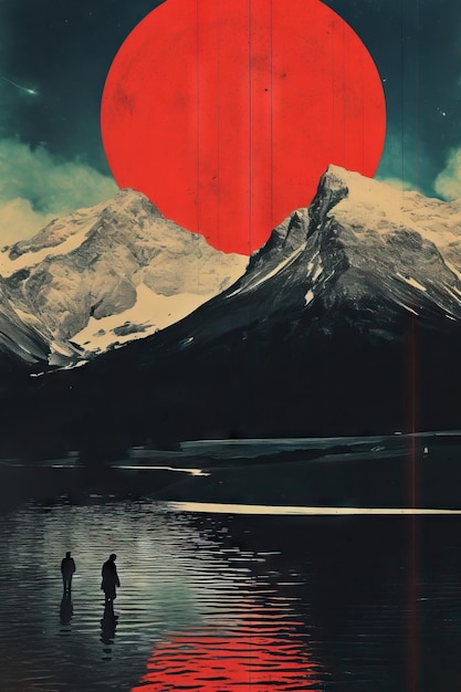 Collage di poster ad alto contrasto concetto selvaggio naturale di viaggio in montagna