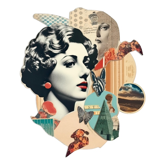 Collage di ritaglio vintage illustrazione degli anni '30 vecchio ritaglio retrò con femmina pinup