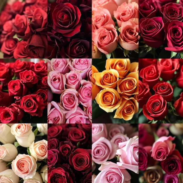 Collage di rose dai colori vivaci