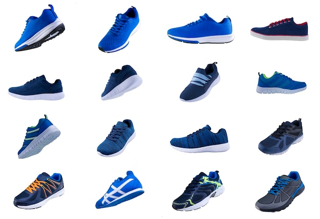 Collage di scarpe da ginnastica blu Molte scarpe sportive