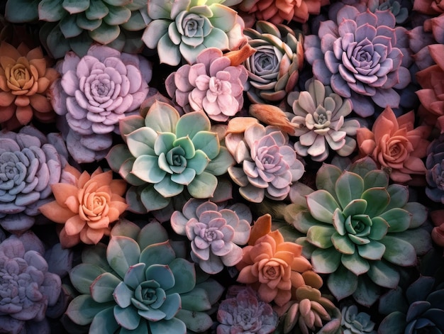 Collage di succulente rosa, verde e marrone Illustrazione AI GenerativexA