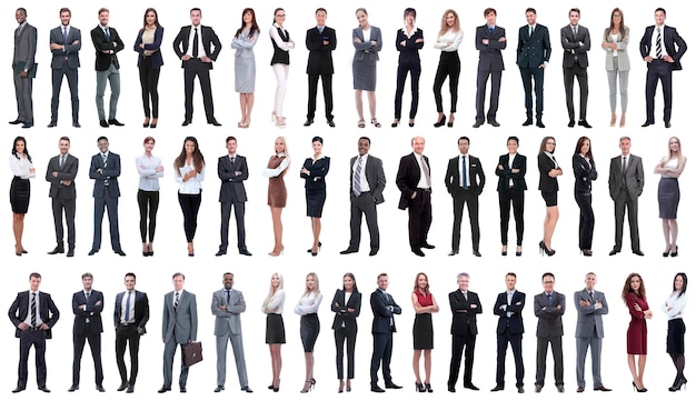 Collage di una varietà di uomini d'affari in piedi in fila