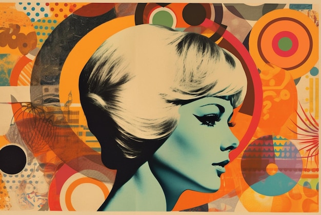 Collage nello stile degli anni '60 Retro ritratto di una donna Poster carino AI generativa
