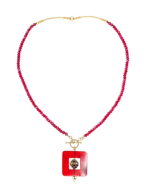Collana di perle di agata rossa con pendente quadrato