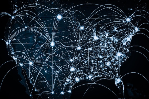 Collegamento di rete USA che copre la nazione con linee di percezione innovativa