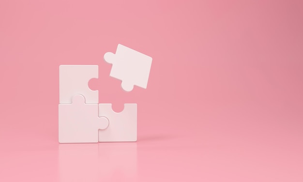 Collegamento insieme pezzi del puzzle su uno sfondo rosa