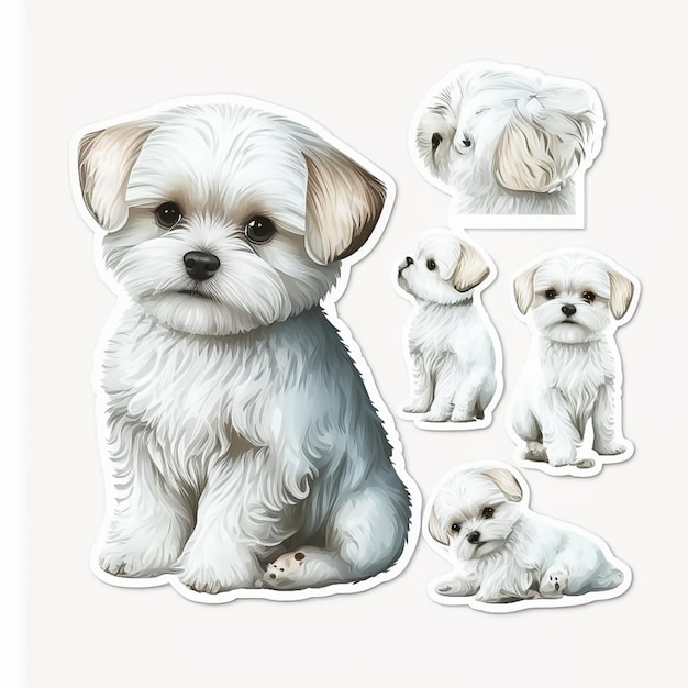 Collezione adesivo design carino piccolo cane su sfondo bianco e pulito AI generato