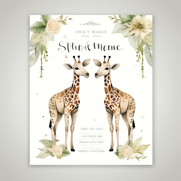 Collezione African Safari Giraffe invito a nozze Giraffe forma illustrazione idea design