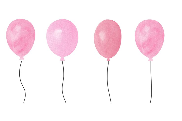 Foto collezione di acquerelli di palloncini da festa colorati di colori pastello rosa