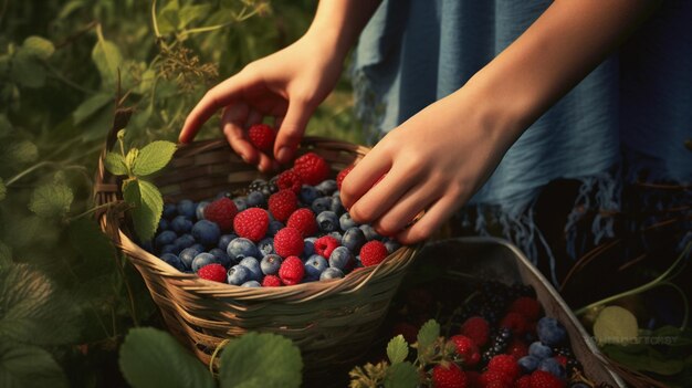 Collezione di bacche fresche in una fattoria