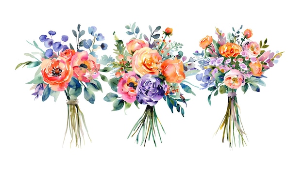Collezione di bouquet floreali ad acquerello per eventi