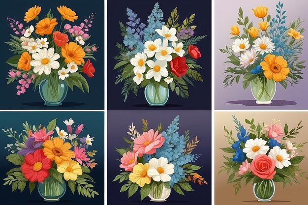 Collezione di bouquet Illustrazioni floreali colorate per copertine e opere d'arte