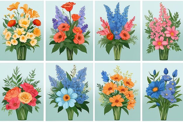 Collezione di bouquet Illustrazioni floreali colorate per copertine e opere d'arte