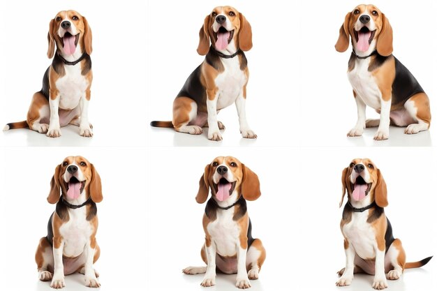 Collezione di cani Happy Beagle Set Ritratto Seduto IA generativa