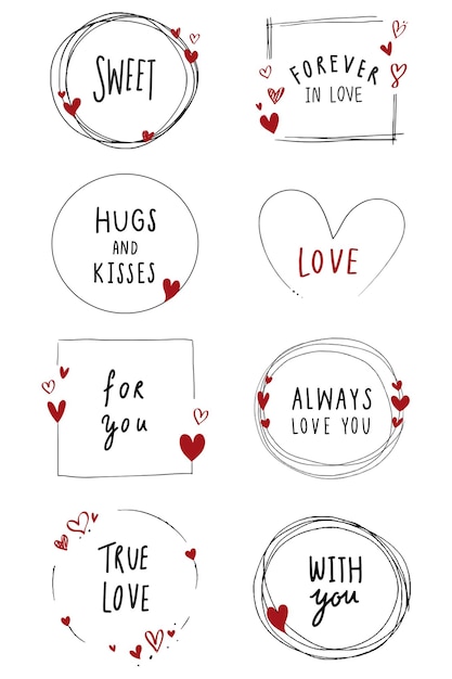 Collezione di cornici d'amore Doodle png trasparente