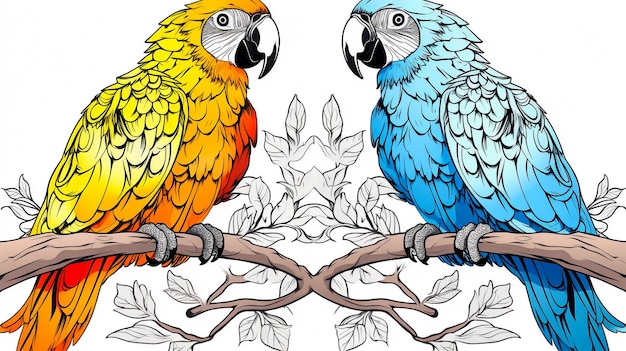 Collezione di due pappagalli stilizzati di ara ara
