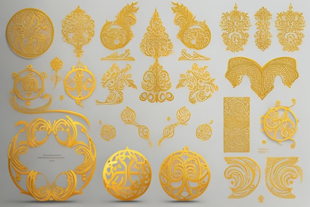 Collezione di elementi ornamentali calligrafici dorati