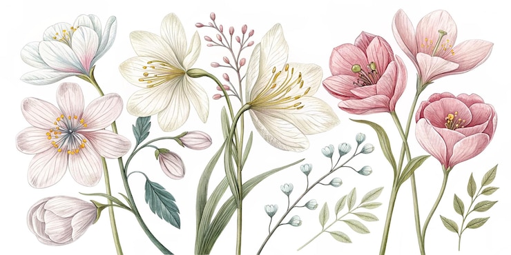 Foto collezione di fiori primaverili