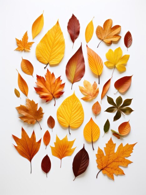 Collezione di foglie d'autunno su sfondo bianco