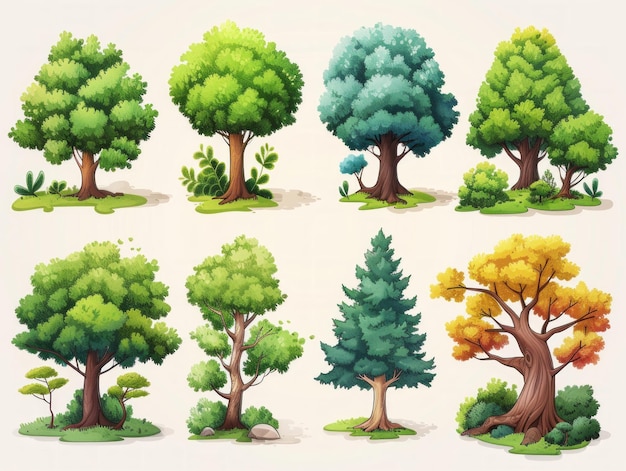 Collezione di illustrazioni stilizzate dell'albero Mohwa