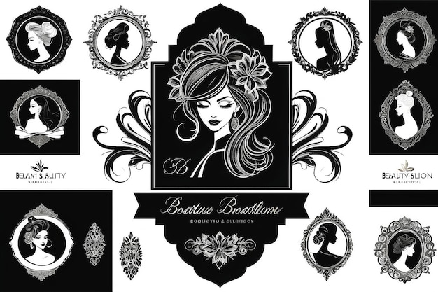 Collezione di logo e emblema di boutique di studi di moda e bellezza