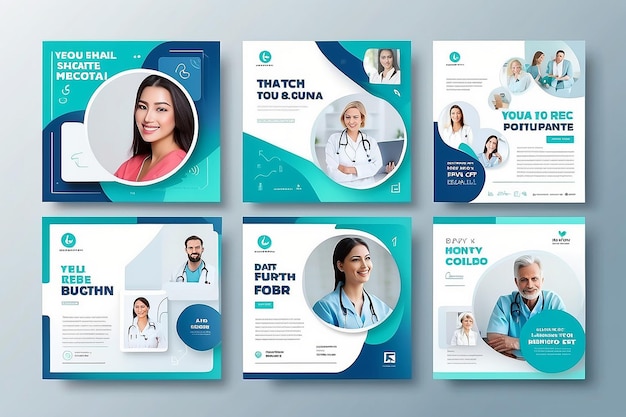 Collezione di modelli di post per social media per l'assistenza medica e sanitaria Banner quadrato moderno modificabile con posto per la foto