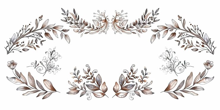 Foto collezione di ornamenti da sposa disegnati a mano sullo sfondo bianco