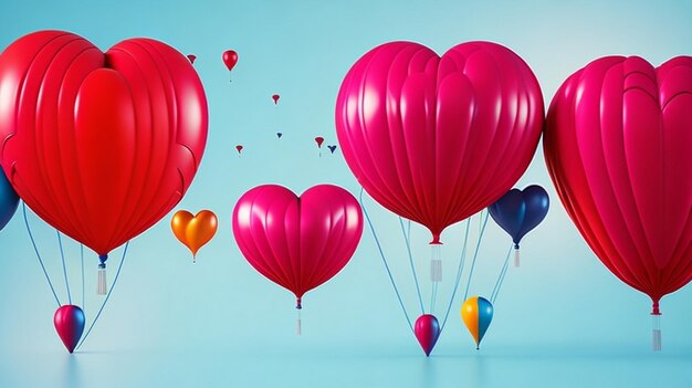 Collezione di palloncini colorati a forma di cuore isolati su sfondo colorato