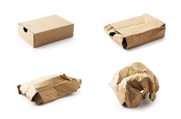 Collezione di scatole di cartone Tracciato di ritaglio Isolato su un bianco