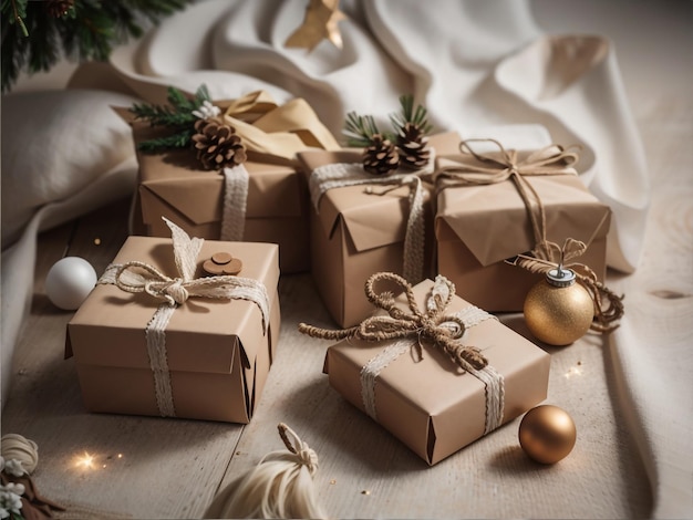 Collezione di scatole regalo natalizie con un tocco naturale