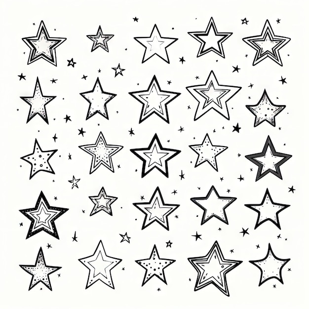 Collezione di schizzi di stelle disegnati a mano icone di pentagramma disegnate a mano forme di stelle doodle isolate