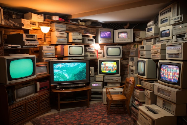 Collezione di televisioni e computer retrò