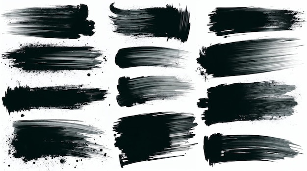 Collezione di tratti di pennello nero su sfondo bianco