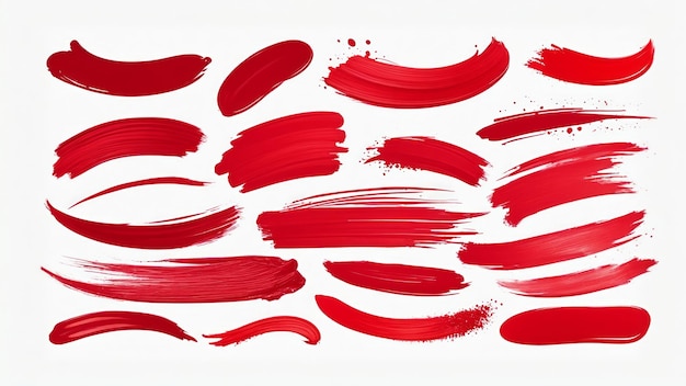 collezione di tratti di pennello rosso isolati su sfondo bianco