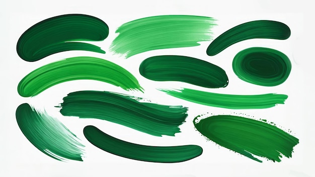 collezione di tratti di pennello verde isolati su sfondo bianco