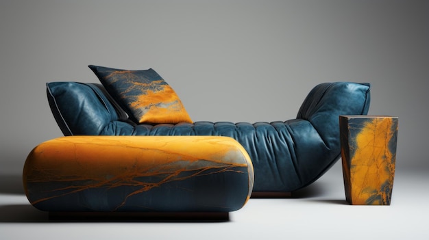 Collezione Orange Leather And Blue Chair Rendering realistici e iperdettagliati