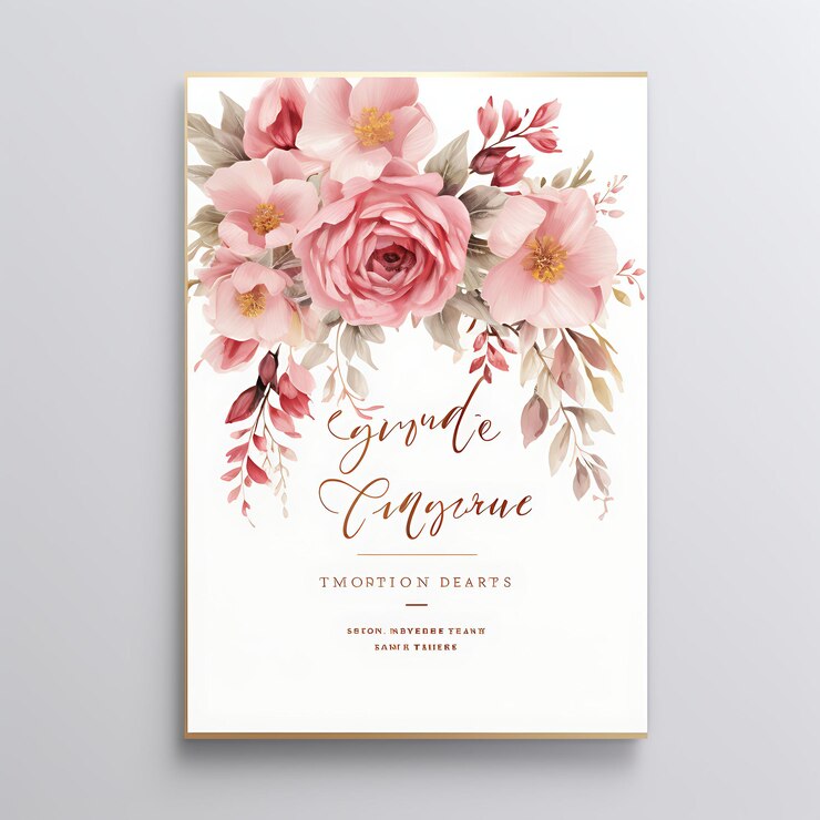 Foto collezione romantic blush and gold wedding invitation card illustrazione rettangolare idea design
