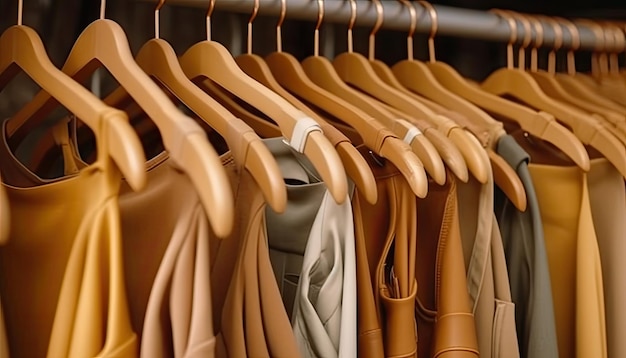 Collezione su un rack con appendiabiti per cappotti e magliette abbigliamento minimalista Camisole