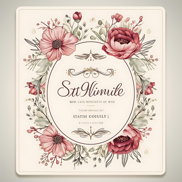 Collezione Vintage Floral Wedding Invitation Card Forma ovale Testurata C Illustrazione idea design